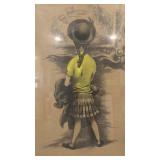 Framed Signed Artwork of Girl with Hat 22.5 x 28.5 in