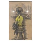 Framed Signed Artwork of Girl with Hat 22.5 x 28.5 in