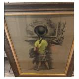 Framed Signed Artwork of Girl with Hat 22.5 x 28.5 in