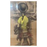 Framed Signed Artwork of Girl with Hat 22.5 x 28.5 in