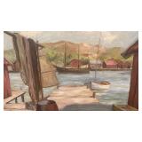 A Jensen Framed Harbor Oil Painting with Boats and Docks