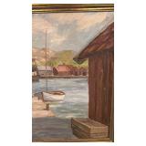 A Jensen Framed Harbor Oil Painting with Boats and Docks