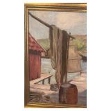 A Jensen Framed Harbor Oil Painting with Boats and Docks