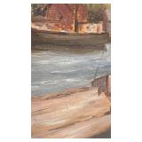 A Jensen Framed Harbor Oil Painting with Boats and Docks