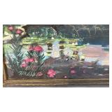 Framed Signed Original Bird Landscape Painting by Medcalf, 17 x 14 Inches