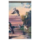 Framed Signed Original Bird Landscape Painting by Medcalf, 17 x 14 Inches