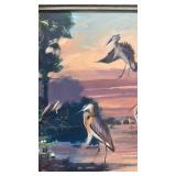 Framed Signed Original Bird Landscape Painting by Medcalf, 17 x 14 Inches