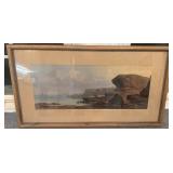 Framed Landscape Painting Signed Lower Left 26 x 14.5 in