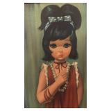 Signed 24x28 Framed Painting of Girl in Red Dress by EDEA