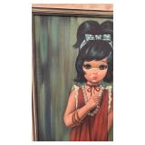 Signed 24x28 Framed Painting of Girl in Red Dress by EDEA