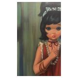 Signed 24x28 Framed Painting of Girl in Red Dress by EDEA