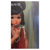 Signed 24x28 Framed Painting of Girl in Red Dress by EDEA