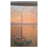 Framed Oil Painting of a Boat at Sunset 17 1/2 x 13 1/2 Unsigned