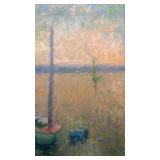 Framed Oil Painting of a Boat at Sunset 17 1/2 x 13 1/2 Unsigned
