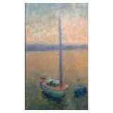 Framed Oil Painting of a Boat at Sunset 17 1/2 x 13 1/2 Unsigned