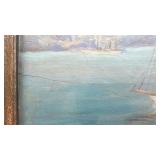 Framed Oil Painting Hudson River Sailboat Scene 12.5x10 Inches