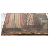 Antique Religious Oil Painting of Two Saints with Lamb