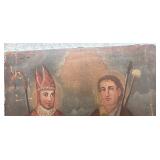 Antique Religious Oil Painting of Two Saints with Lamb