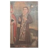 Antique Religious Oil Painting of Two Saints with Lamb