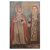 Antique Religious Oil Painting of Two Saints with Lamb
