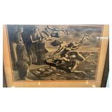 Framed Unsigned Surrealist Black and White Print 17.5x14 Inches