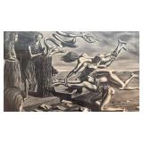Framed Unsigned Surrealist Black and White Print 17.5x14 Inches