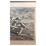 Framed Unsigned Surrealist Black and White Print 17.5x14 Inches
