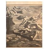 Framed Unsigned Surrealist Black and White Print 17.5x14 Inches