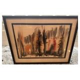 Signed Abstract Watercolor Painting Framed 20x16