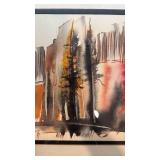 Signed Abstract Watercolor Painting Framed 20x16