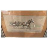Framed Signed Horse Racing Artwork with Ornate Frame, 22 x 17 Inches