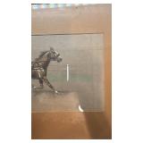Framed Signed Horse Racing Artwork with Ornate Frame, 22 x 17 Inches