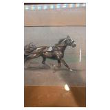 Framed Signed Horse Racing Artwork with Ornate Frame, 22 x 17 Inches