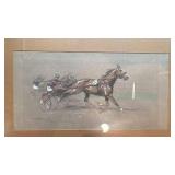 Framed Signed Horse Racing Artwork with Ornate Frame, 22 x 17 Inches