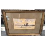Framed Nautical Artwork Signed H. Lawrence, 24x17