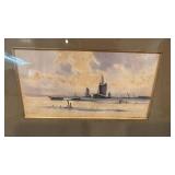 Framed Nautical Artwork Signed H. Lawrence, 24x17