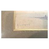 Framed Nautical Artwork Signed H. Lawrence, 24x17
