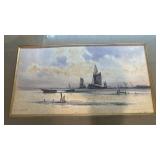 Framed Nautical Artwork Signed H. Lawrence, 24x17