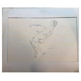 Signed 1960 Nelson R.A. Male Nude Pencil Drawing 20 x 14.5 Inches