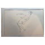 Signed 1960 Nelson R.A. Male Nude Pencil Drawing 20 x 14.5 Inches