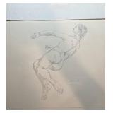 Signed 1960 Nelson R.A. Male Nude Pencil Drawing 20 x 14.5 Inches