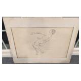 Signed 1960 Nelson R.A. Male Nude Pencil Drawing 20 x 14.5 Inches