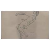 Signed 1960 Nelson R.A. Male Nude Pencil Drawing 20 x 14.5 Inches