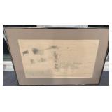Signed Nelson R.A. 1960 Framed Abstract Pencil Drawing, 21.5x14.5