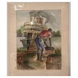 Signed 12x16 Riverboat Watercolor Painting by C. Dunahay 1993