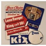 1942 Lone Ranger Cereal Premium Mail-In Ad Card with Secret Compartment Ring and Military Pin Offer