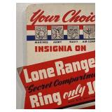 1942 Lone Ranger Cereal Premium Mail-In Ad Card with Secret Compartment Ring and Military Pin Offer