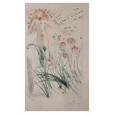 Salvador Dali Signed Limited Edition Etching Nude with Flowers 15 x 22.5
