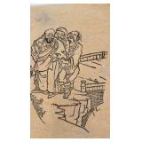 11 x 15 Handmade Paper Artwork with Line Drawing of Three Figures