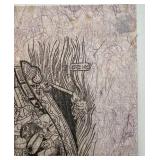 15 x 22 Asian Dragon Boat Ink Artwork on Handmade Paper
